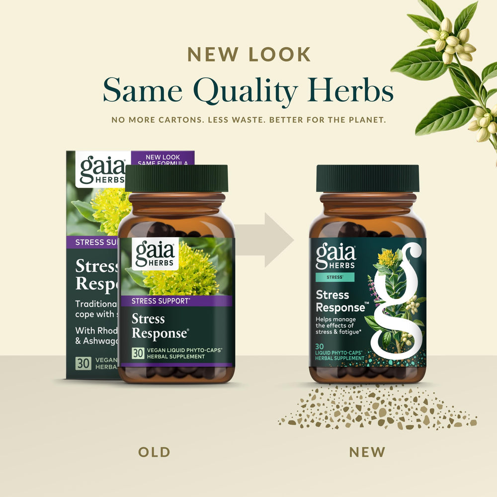 Gaia Herbs etiqueta con información de ingredientes y certificaciones claras