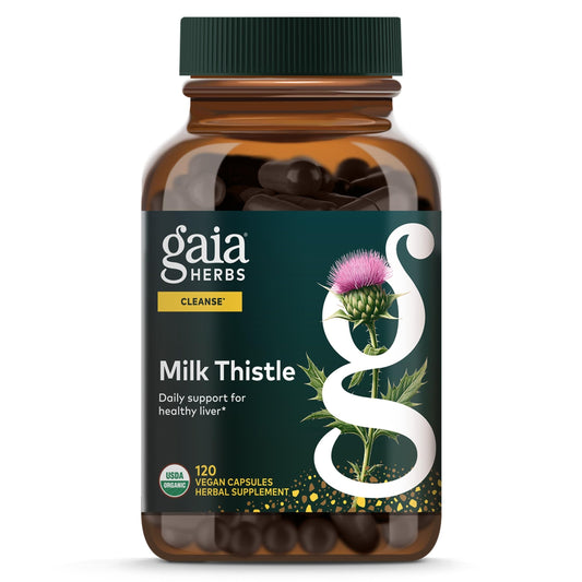 Gaia Herbs frasco delantero, presentación clara y fácil de identificar