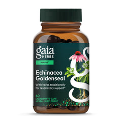 Gaia Herbs frasco frontal mostrando la fórmula para soporte respiratorio y confianza