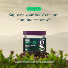 Gaia Herbs gomita en mano para comparar tamaño y demostrar porción portátil