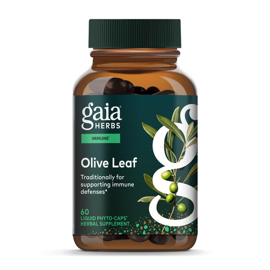 Gaia Herbs frasco frontal mostrando etiqueta clara y beneficios