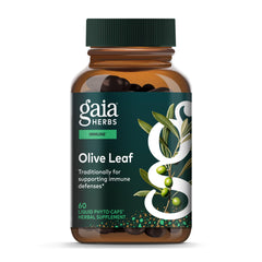 Gaia Herbs frasco frontal mostrando etiqueta clara y beneficios