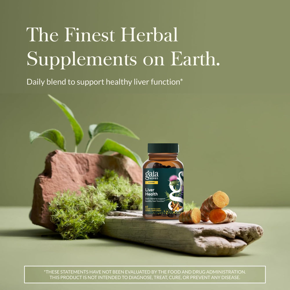 Gaia Herbs detalle de etiqueta con ingredientes y garantía de calidad