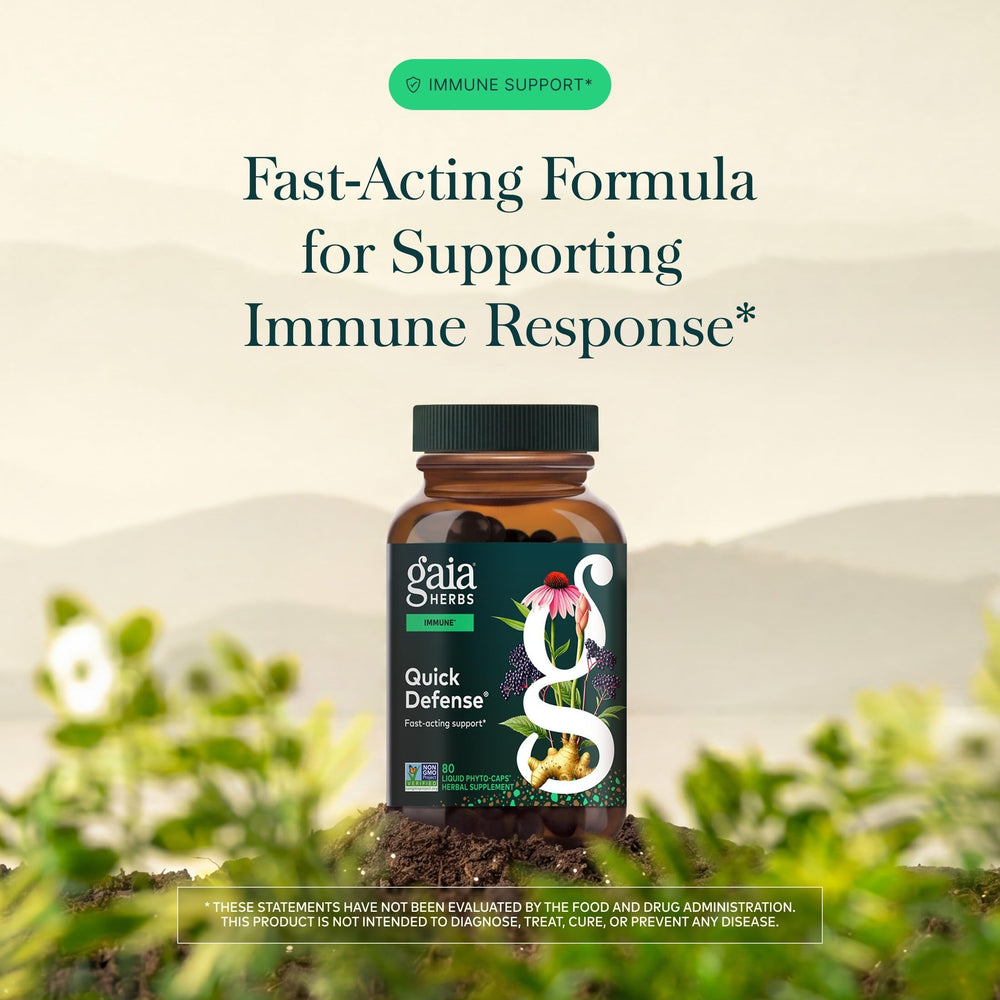 Etiqueta de Gaia Herbs Quick Defense con listado de ingredientes concentrados visibles