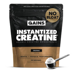 Gains in Bulk frasco frontal mostrando etiqueta y beneficio de pureza