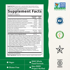 Garden of Life etiqueta con lista de vitaminas B y folato natural