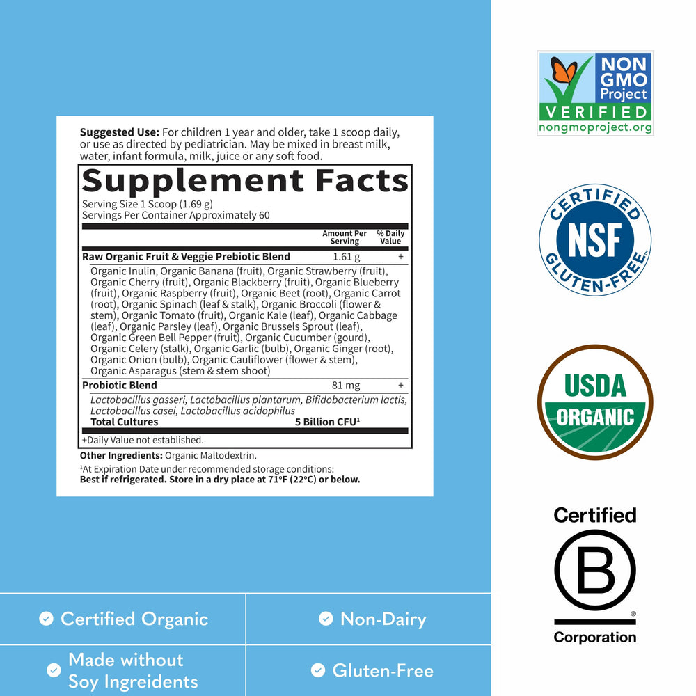 Garden of Life etiqueta con ingredientes orgánicos y certificaciones claras