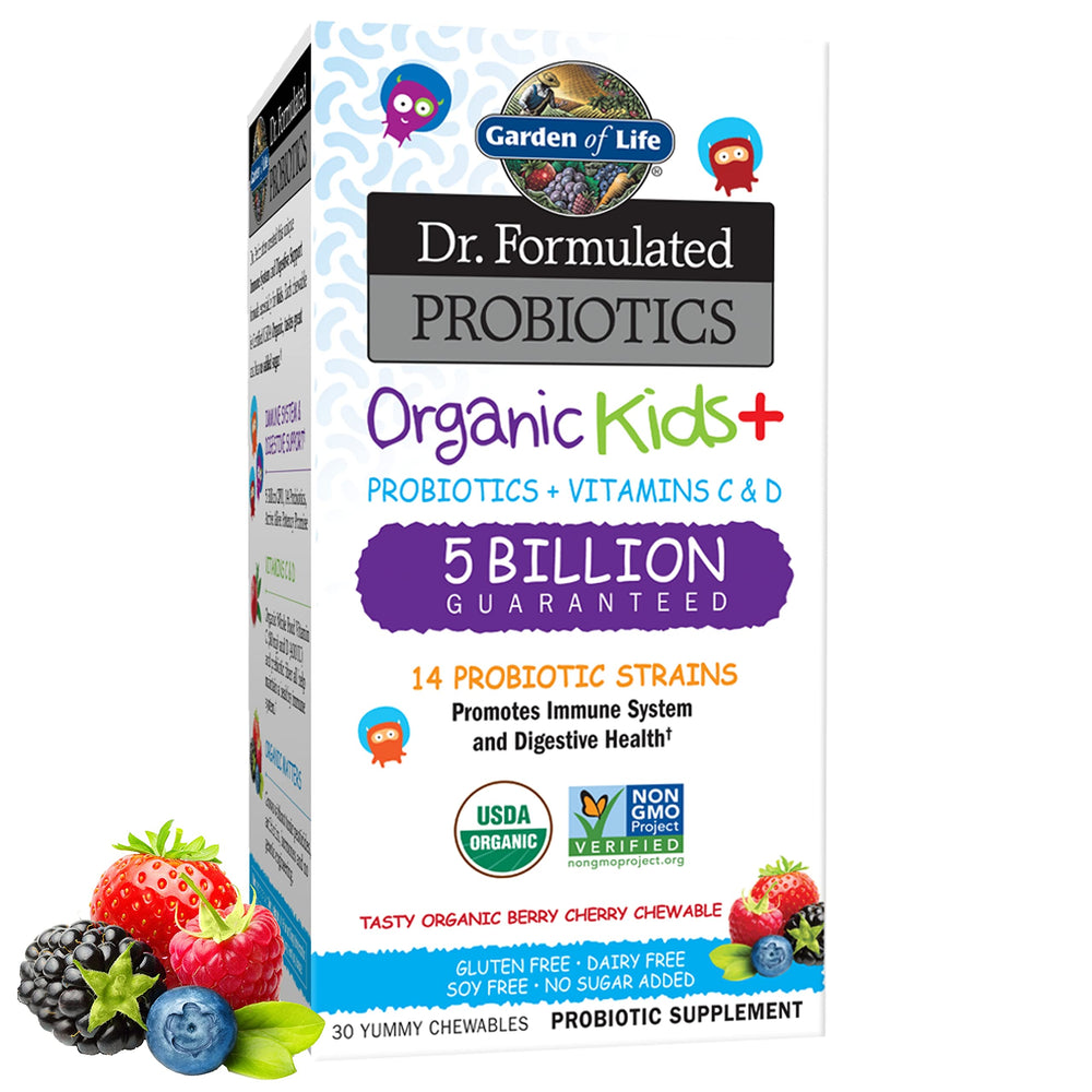 Garden of Life envase frontal mostrando nombre y sabor Berry Cherry, confianza para padres