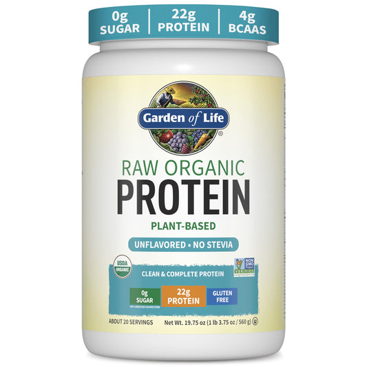 Garden of Life envase frontal mostrando el producto y beneficios claros