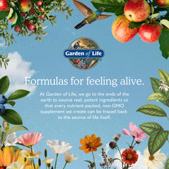 Garden of Life primer plano de ingredientes orgánicos mostrando pureza