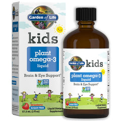 Garden of Life frasco frontal con omega 3 vegetal fresa, presentación clara