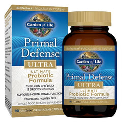 Garden of Life envase Primal Defense Ultra mostrando diseño y beneficio digestivo