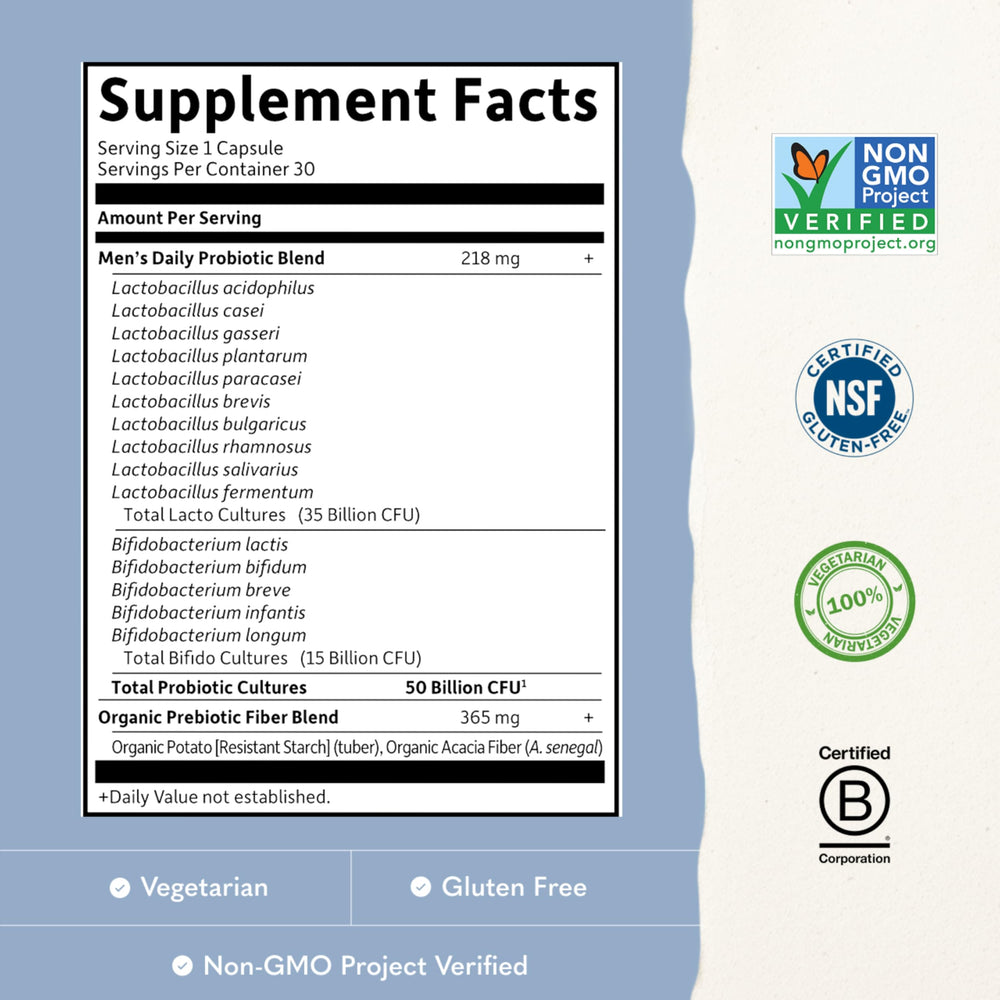 Garden of Life polvo de prebiótico cerca para enfatizar ingredientes integrales