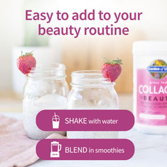 Garden of Life polvo añadido a un smoothie de frutas para una rutina de belleza diaria