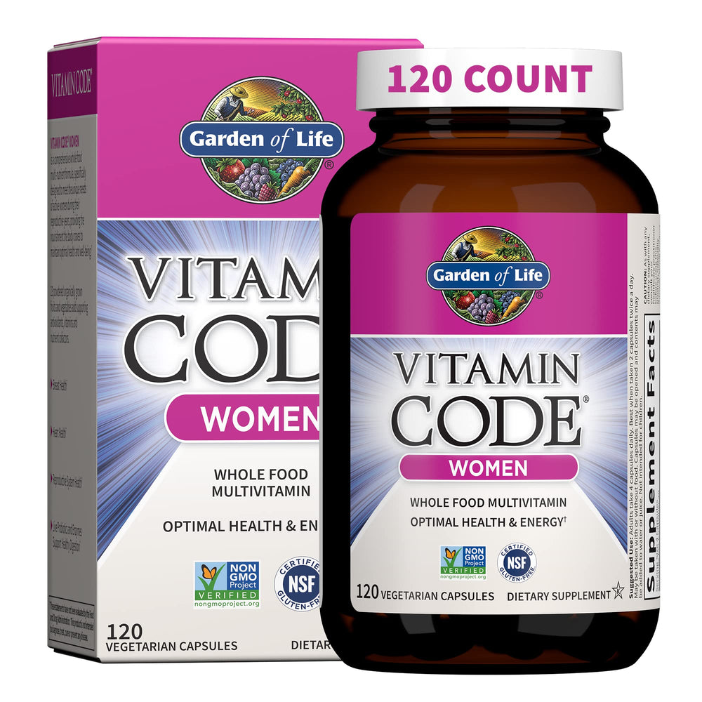 Garden of Life frasco frontal mostrando etiqueta y beneficios