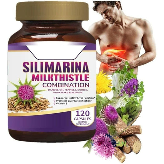 Generic Silimarina, botella de cápsulas, apoya la salud hepática de forma natural.