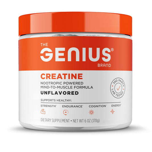 Genius Creatine monohidrato en polvo listo para entrenamientos intensos.