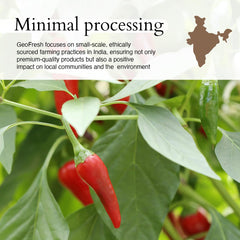 Geo-Fresh cayena espolvoreada en plato realzando color y aroma