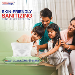 Germisept toallitas en un escenario de viaje mostrando conveniencia y portabilidad