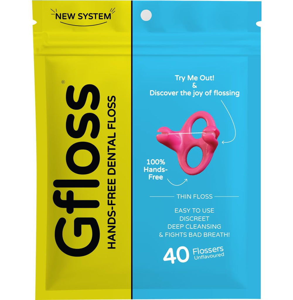 Gfloss empaque frontal mostrando 40 unidades y ventajas portátiles