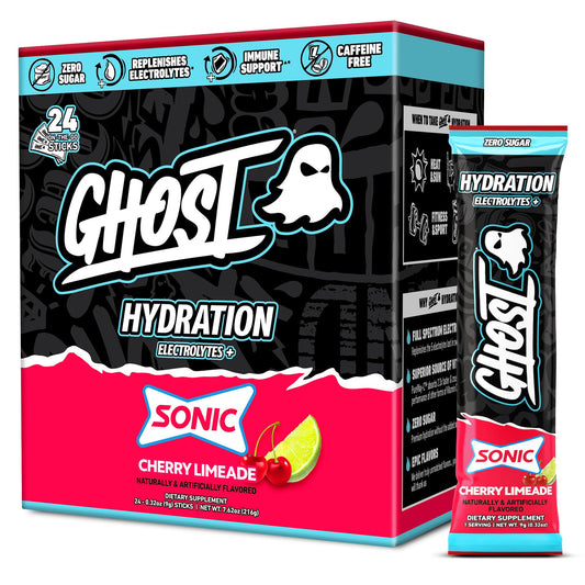 GHOST embalaje frontal con 24 sobres mostrando conveniencia