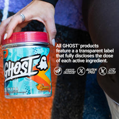 Detalle de la etiqueta transparente de GHOST Intra con listado completo de ingredientes