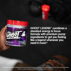 Etiqueta transparente de GHOST Legend mostrando dosis exactas de ingredientes