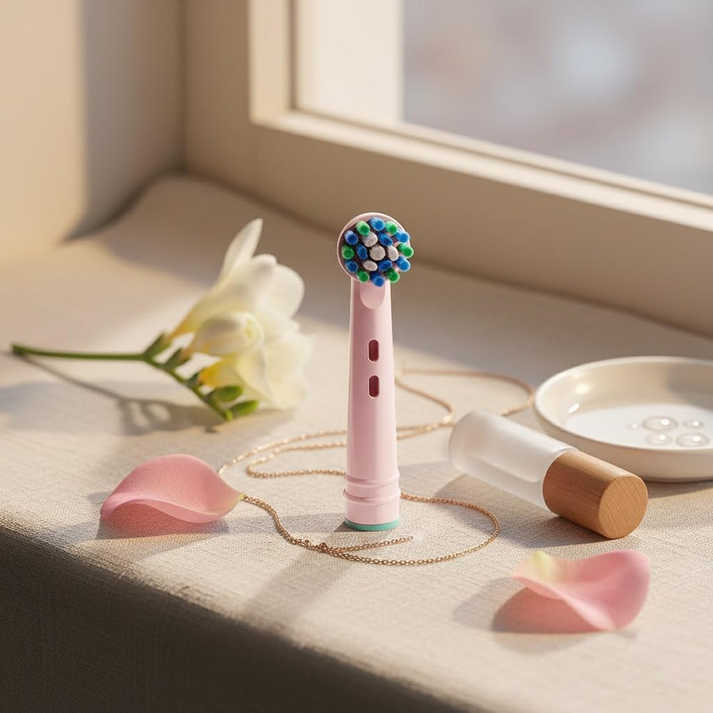 GiaZentrix cabezal montado en Oral-B Pro 1000 en uso para limpieza eficaz