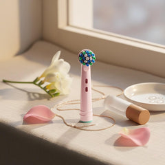 GiaZentrix cabezal montado en Oral-B Pro 1000 en uso para limpieza eficaz