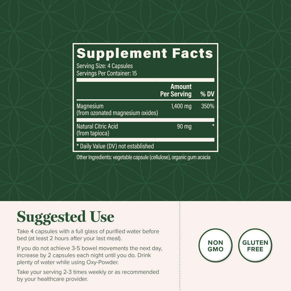 Global Healing Center Oxy Powder textura del polvo indicando pureza del producto