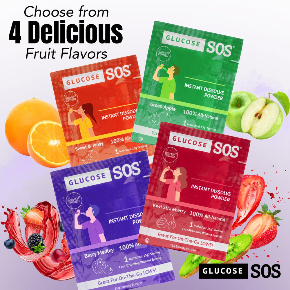 Glucose SOS sachet en mano en uso, conveniencia sin agua