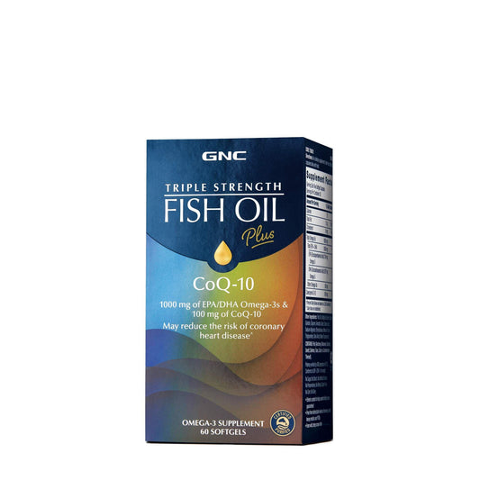 GNC Aceite de Pescado Triple Fuerza, botella con cápsulas para apoyo diario de bienestar.
