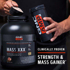 Etiqueta de GNC AMP Mass XXX con pruebas de sustancias