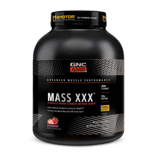 Frasco de GNC AMP Mass XXX, 6 libras, posible apoyo para ganancia de masa.