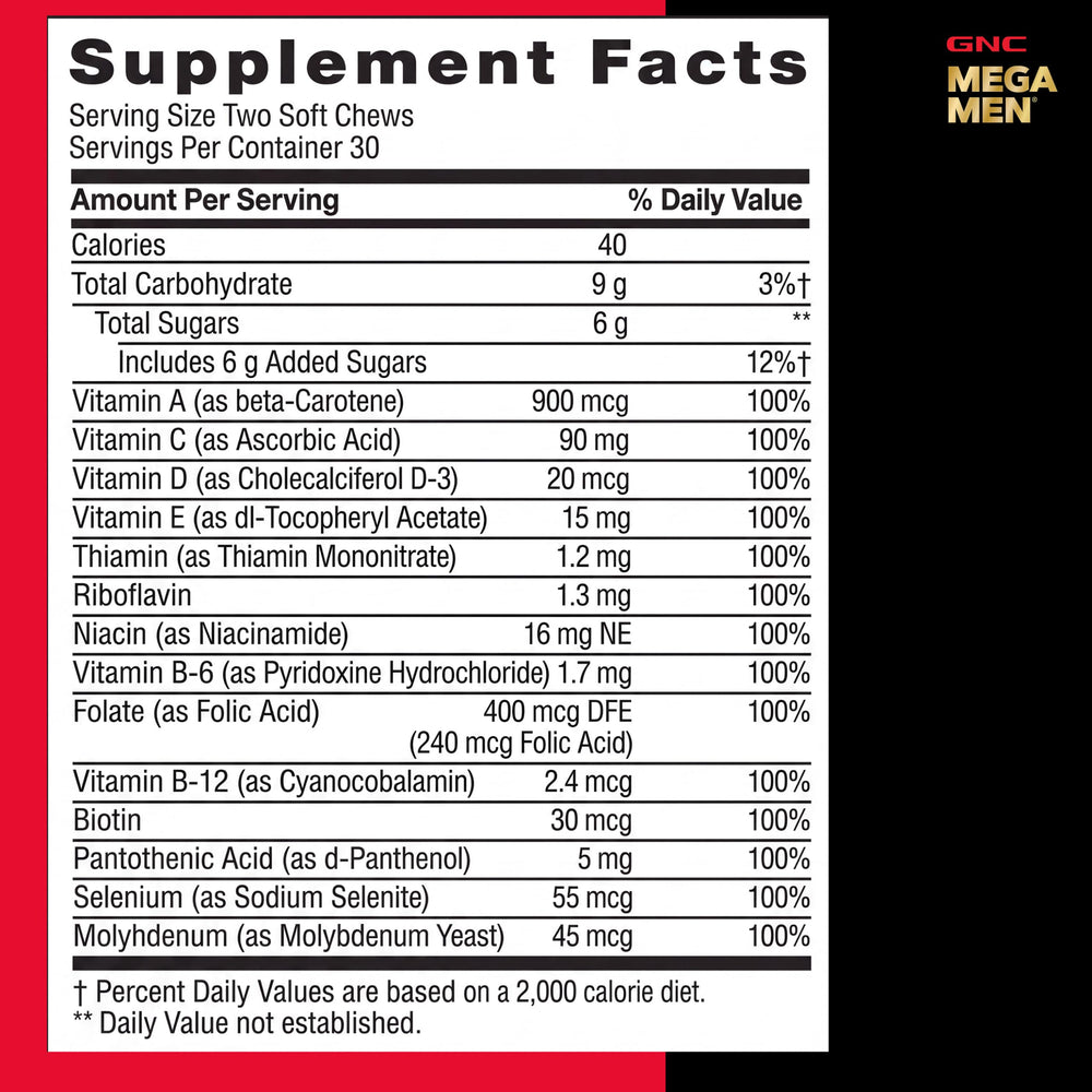 GNC Mega Men gomitas en mesa de desayuno que sugieren integración en la rutina diaria