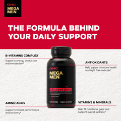 GNC Mega Men One Daily etiqueta nutricional enfocada que muestra ingredientes clave y transparencia