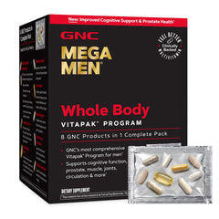 GNC Mega Men Vitapak frente del empaque que muestra conveniencia diaria