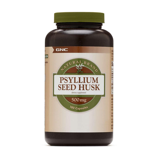 GNC envase frontal de psyllium 500 mg con información clara de beneficio digestivo