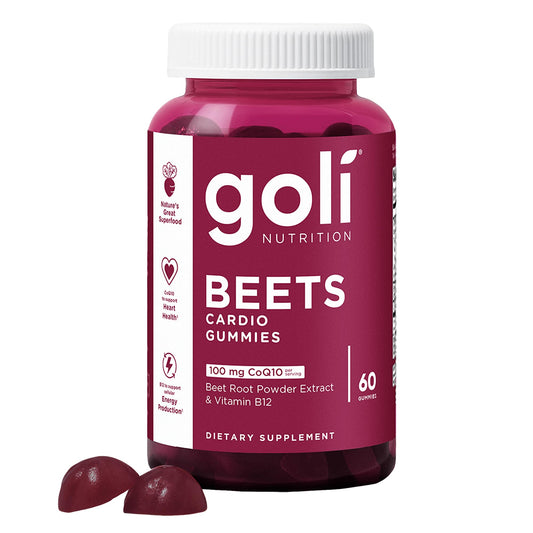 Goli Beets Cardio Gummies bottle for vegan CoQ10 and B12 support.
