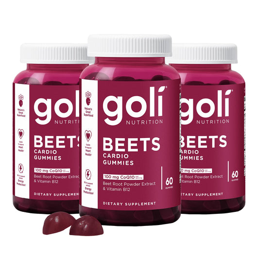 Goli Beets Cardio Gummies bottle highlighting CoQ10 for daily energy support