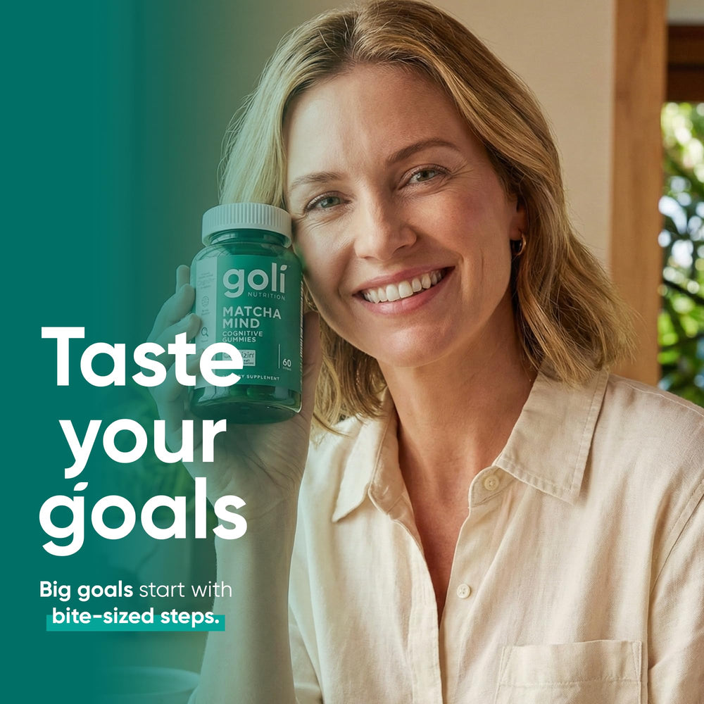 Goli Matcha Mind Gummies té verde polvo sabor y beneficio natural.