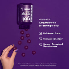 Goli melatonina 10 mg porción, posible apoyo para dormir mejor.