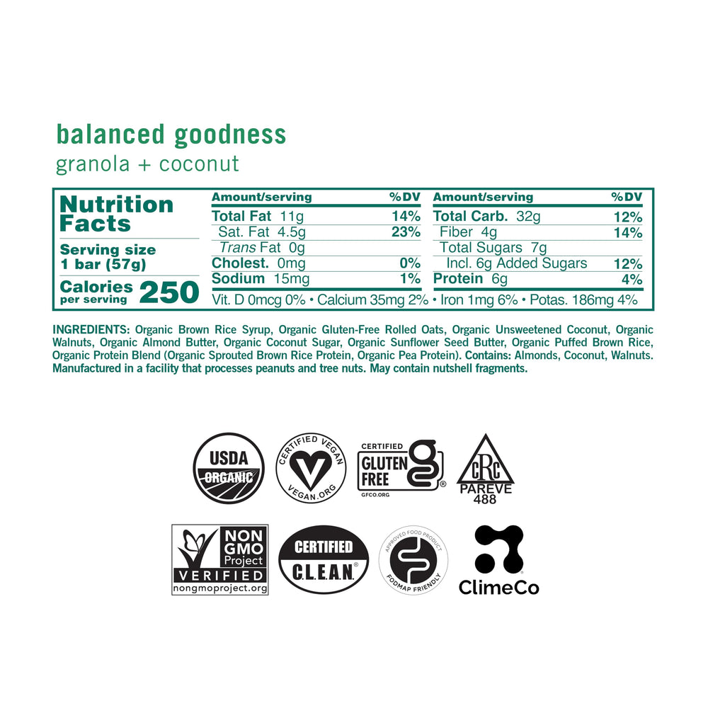 GoMacro primer plano de coco rallado y avena real resaltando textura natural