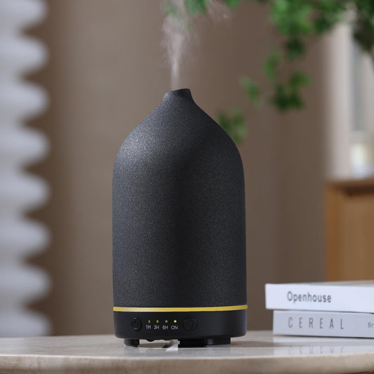 Gooamp difusor cerámico frontal mostrando diseño elegante y estado encendido