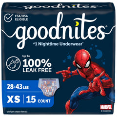 GoodNites empaque frontal mostrando unidades y beneficio de protección