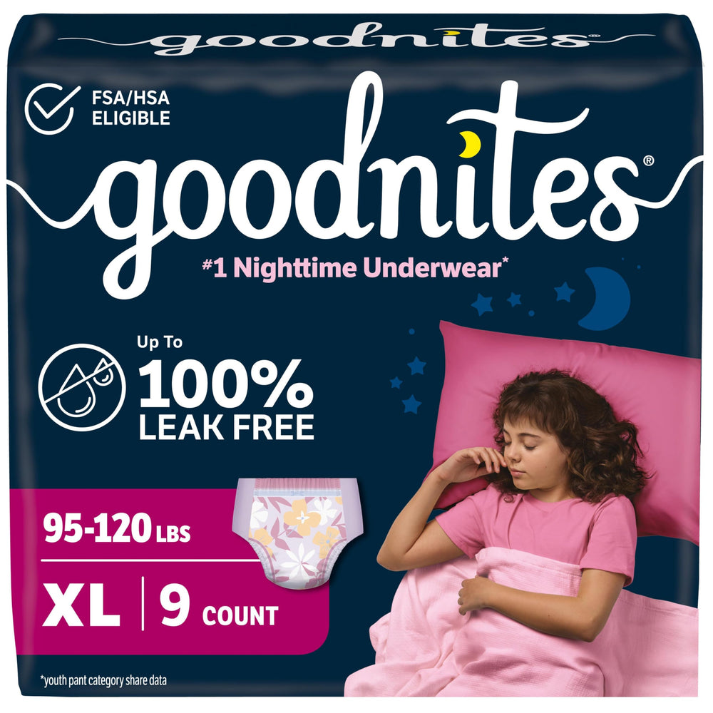 GoodNites paquete frontal 9 ct mostrando diseño y protección