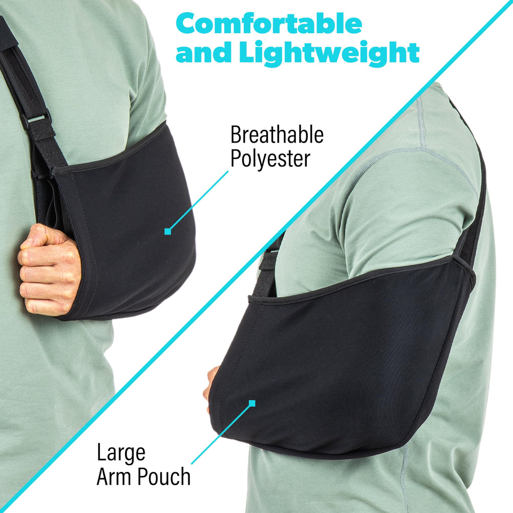 GoSports persona usando cabestrillo en brazo izquierdo para apoyo