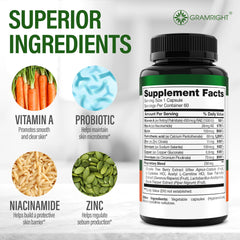 Detalle de la caja de GRAMRIGHT Perfect Skin Pills con lista de ingredientes visibles