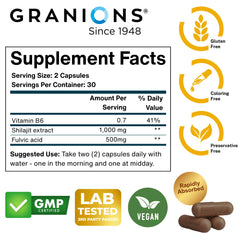 Granions Concentración cognitiva Shilajit cápsulas para foco y claridad mental