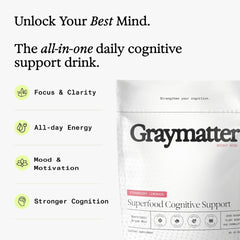 Graymatter polvo cerca revelando textura fina y mezcla sin aditivos artificiales, disolución rápida